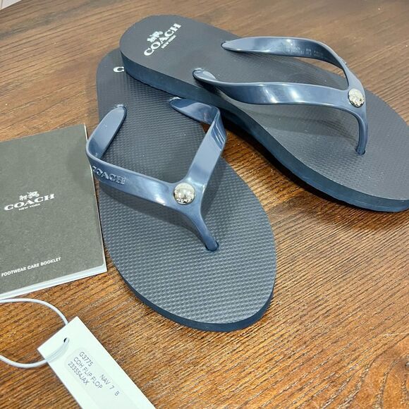 COACH ZAK flip flop navy colored nwt 7-8 - Picture 1 of 7